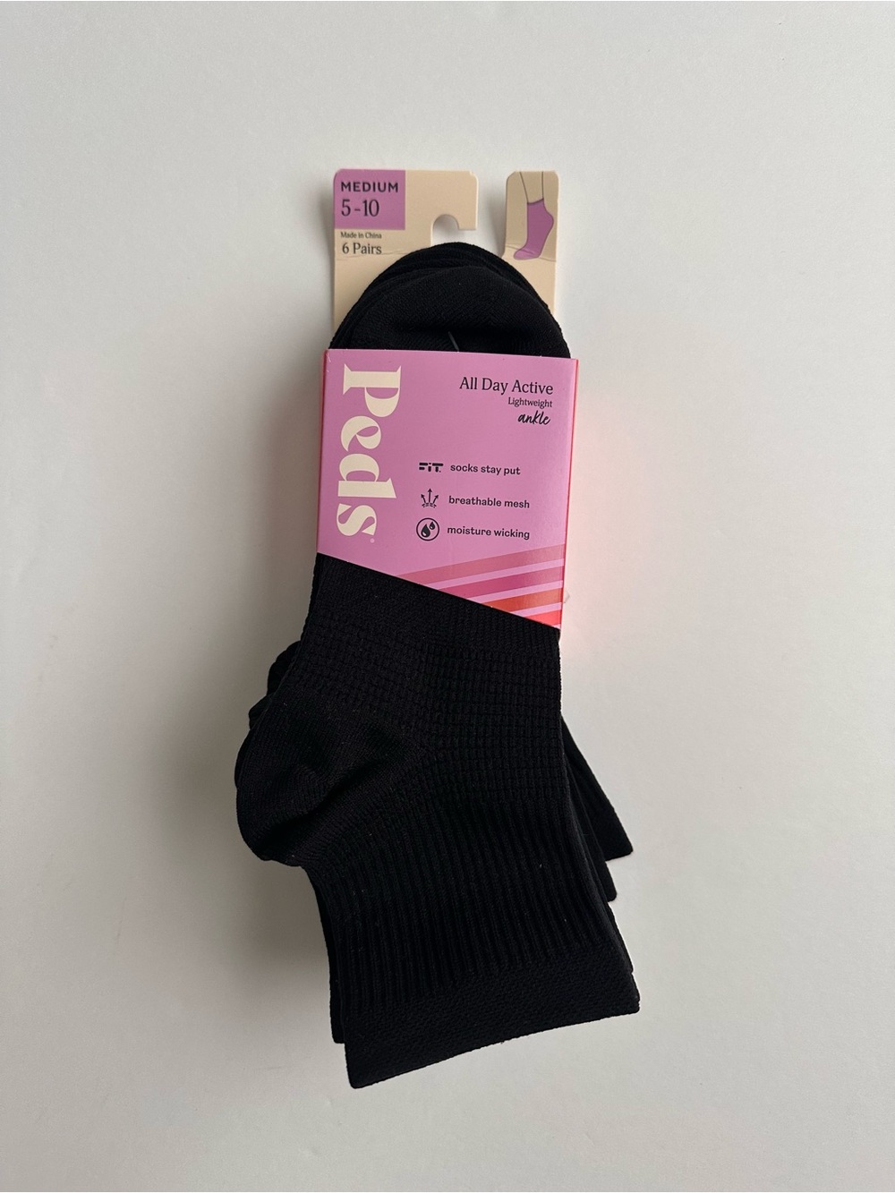 Peds All Day Active Ankle Socks - Black (Women)